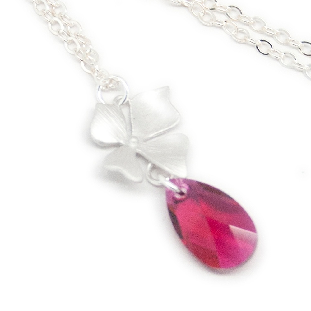 Pink crystal flower charm pendant necklace